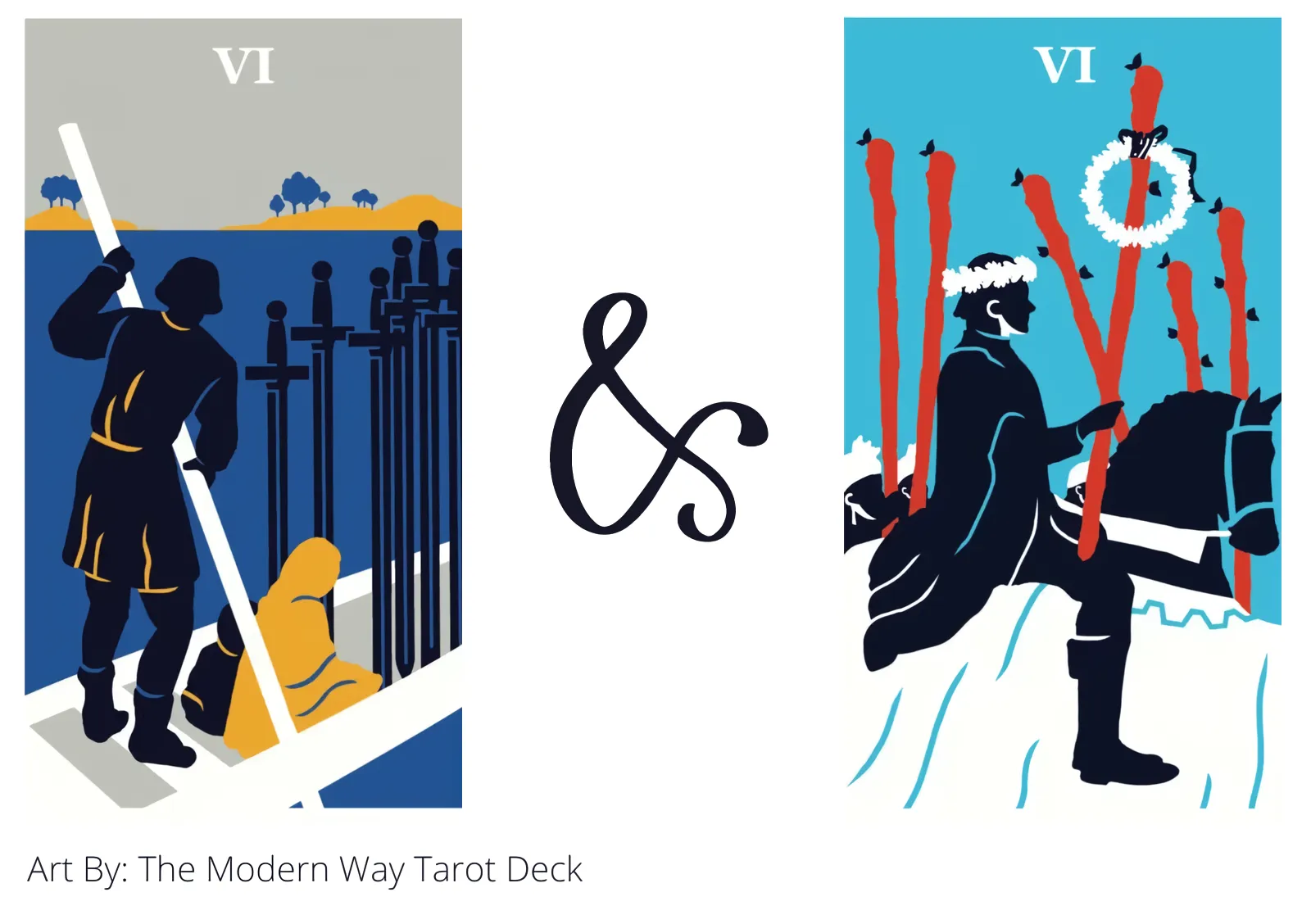 six of swords and six of wands tarot cards together