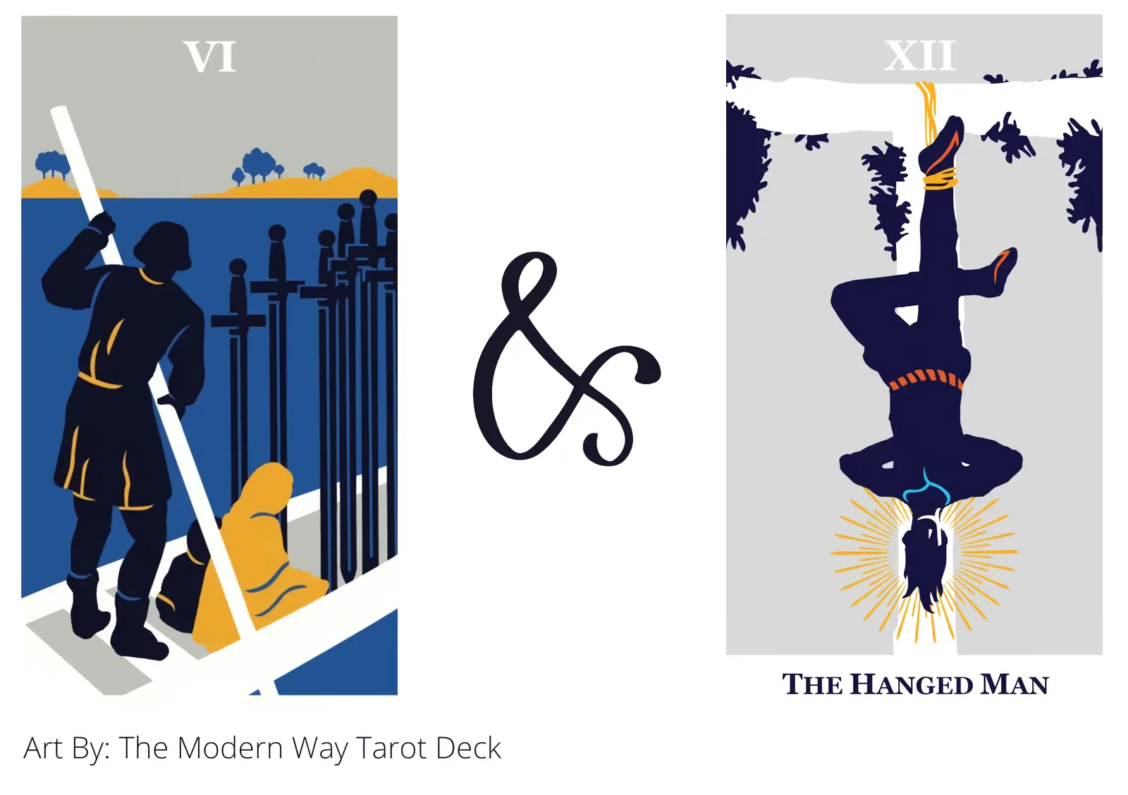 six of swords and the hanged man tarot cards together