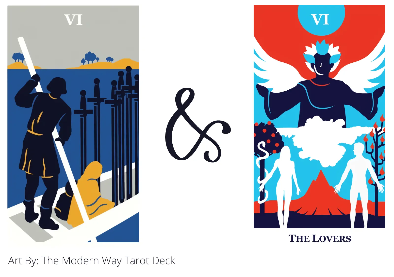 six of swords and the lovers tarot cards together