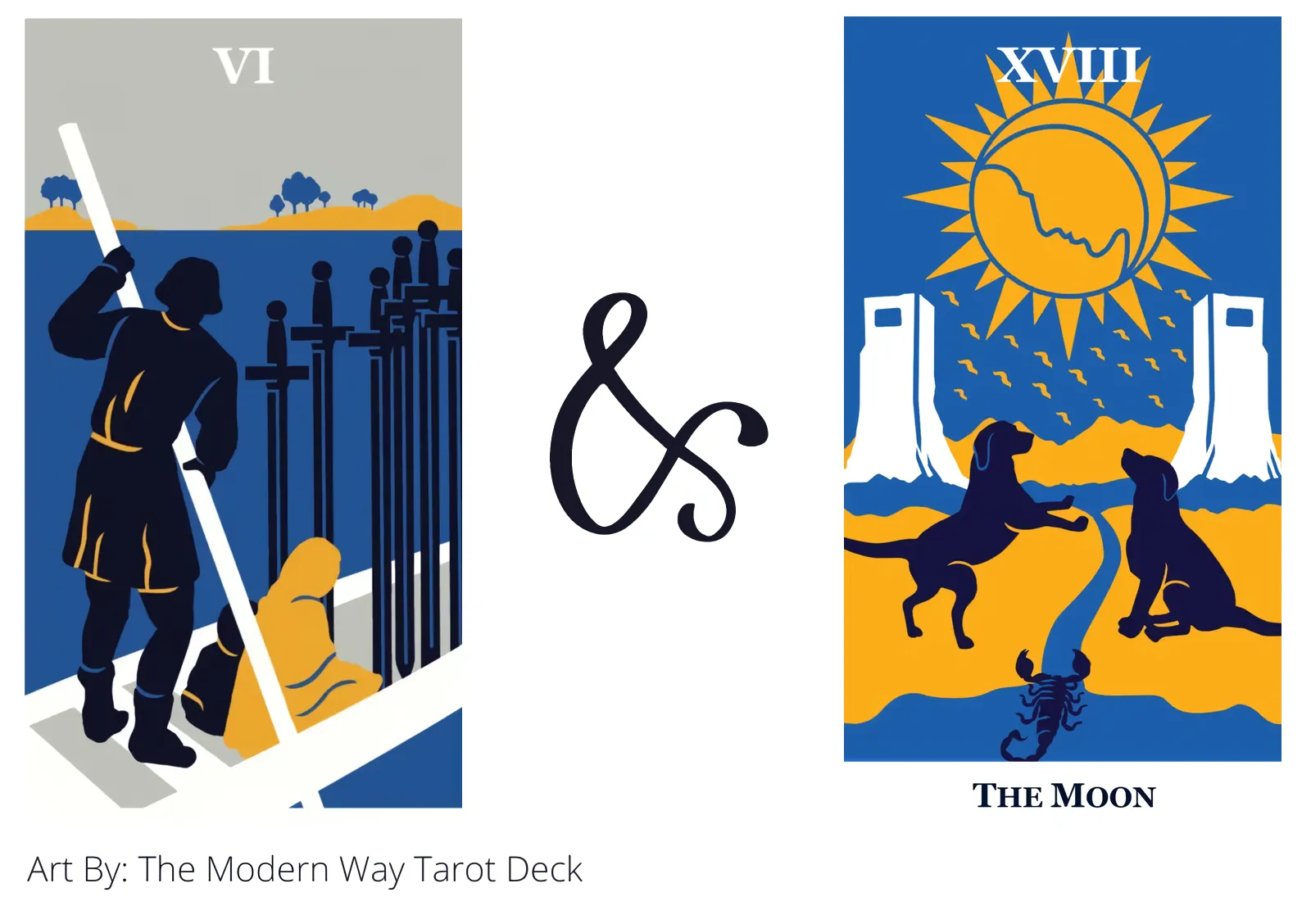 six of swords and the moon tarot cards together