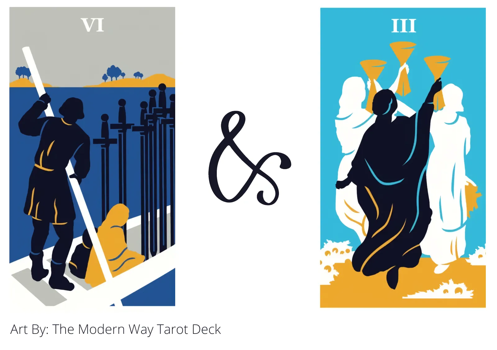 six of swords and three of cups tarot cards together