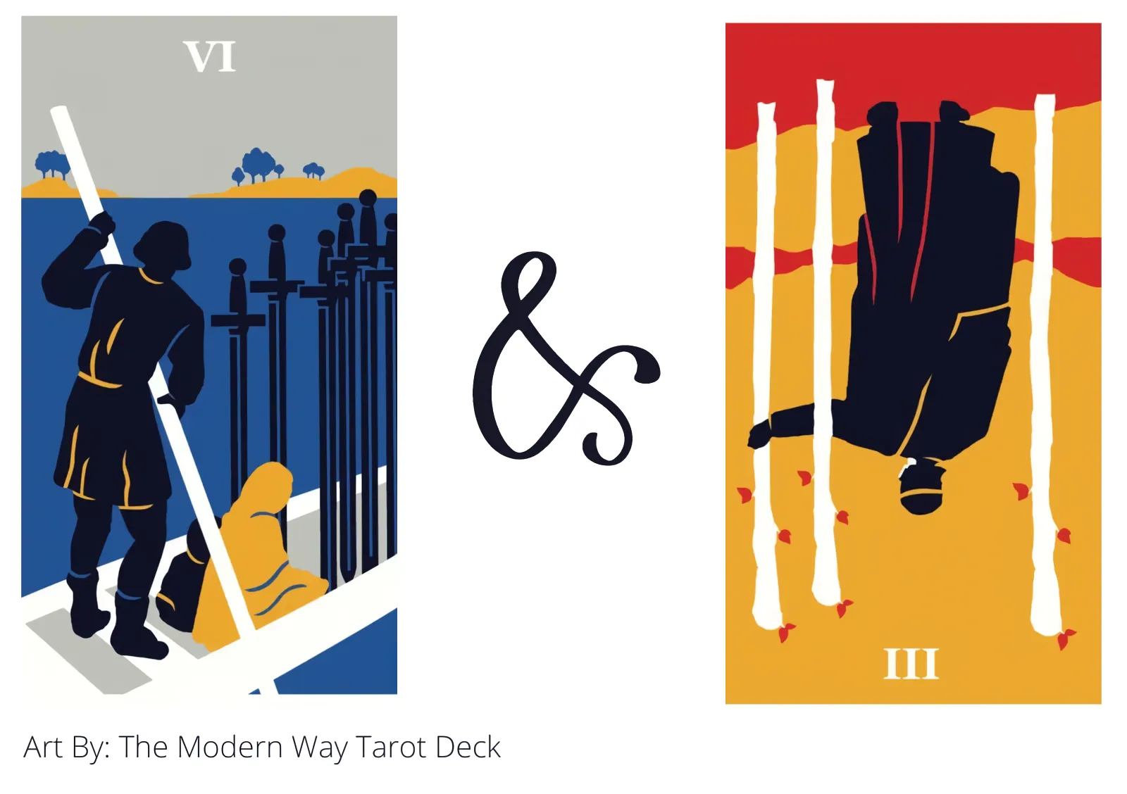 six of swords and three of wands reversed tarot cards together