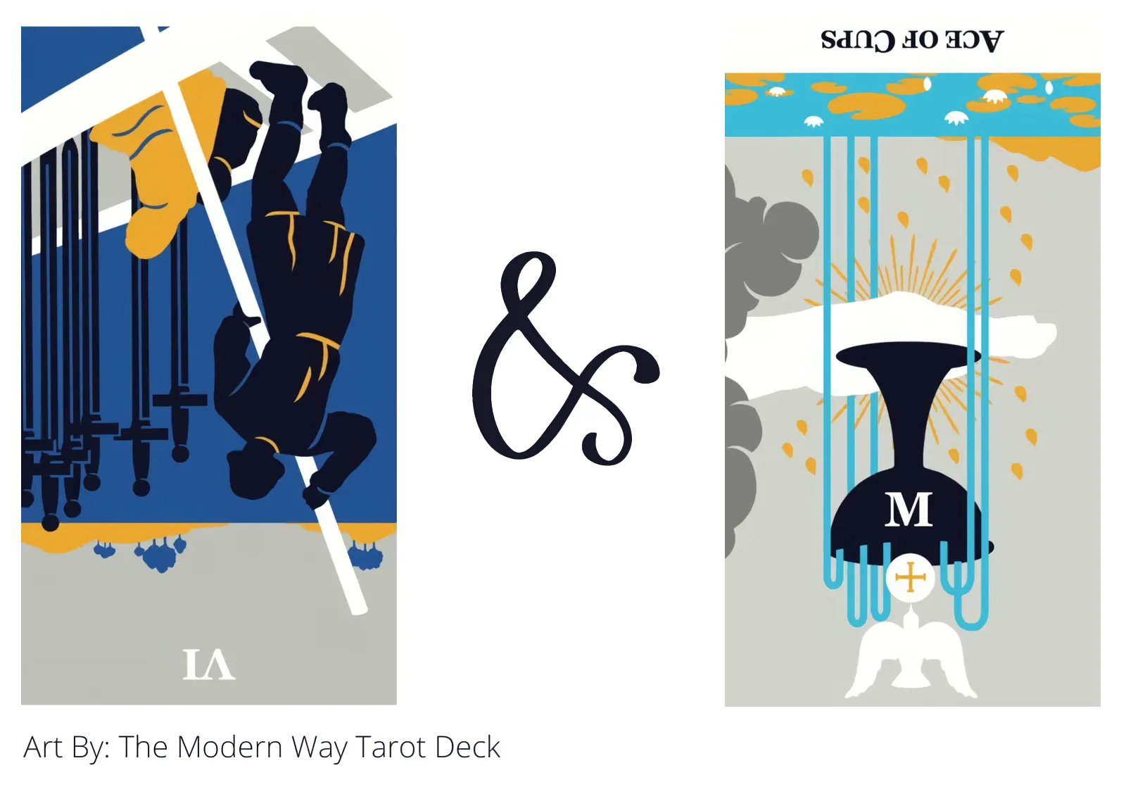 six of swords reversed and ace of cups reversed tarot cards together