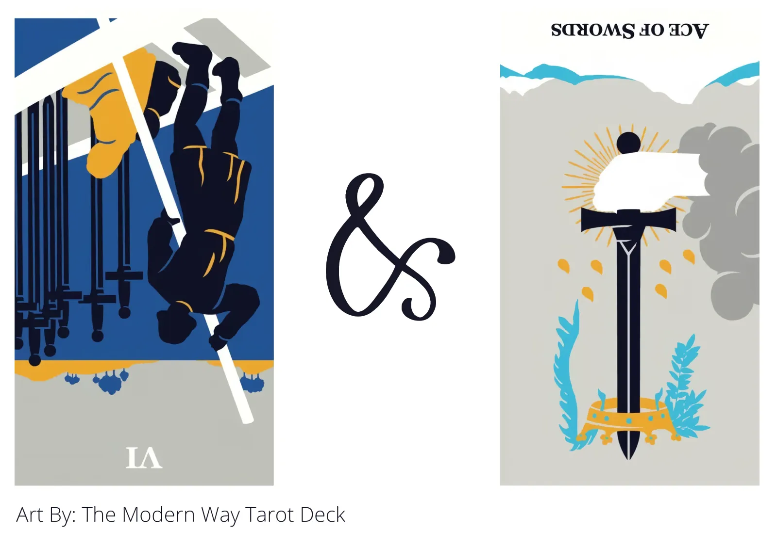 six of swords reversed and ace of swords reversed tarot cards together
