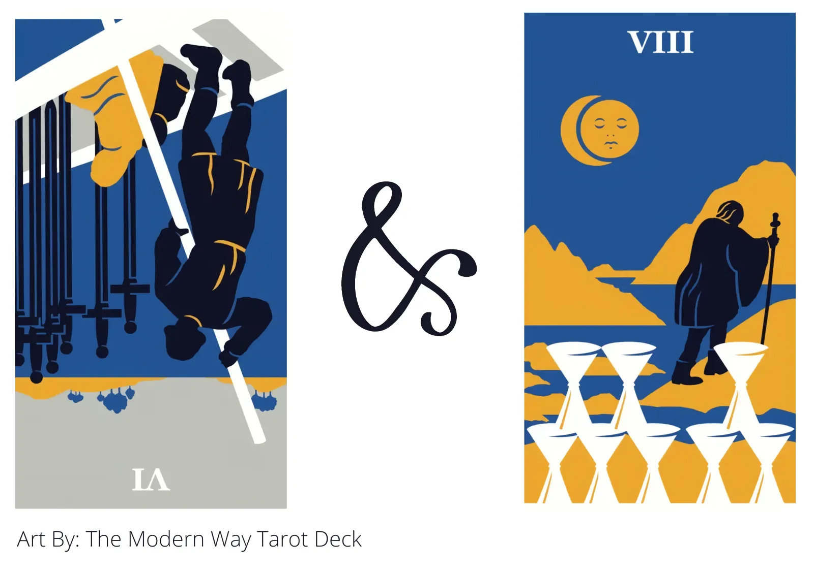 six of swords reversed and eight of cups tarot cards together