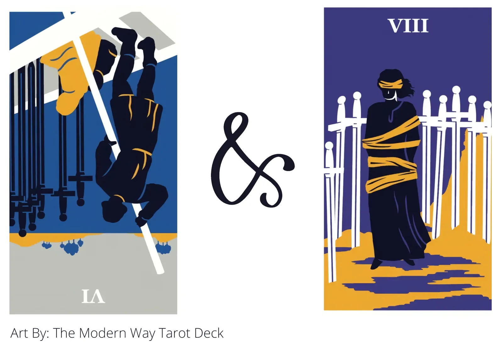 six of swords reversed and eight of swords tarot cards together