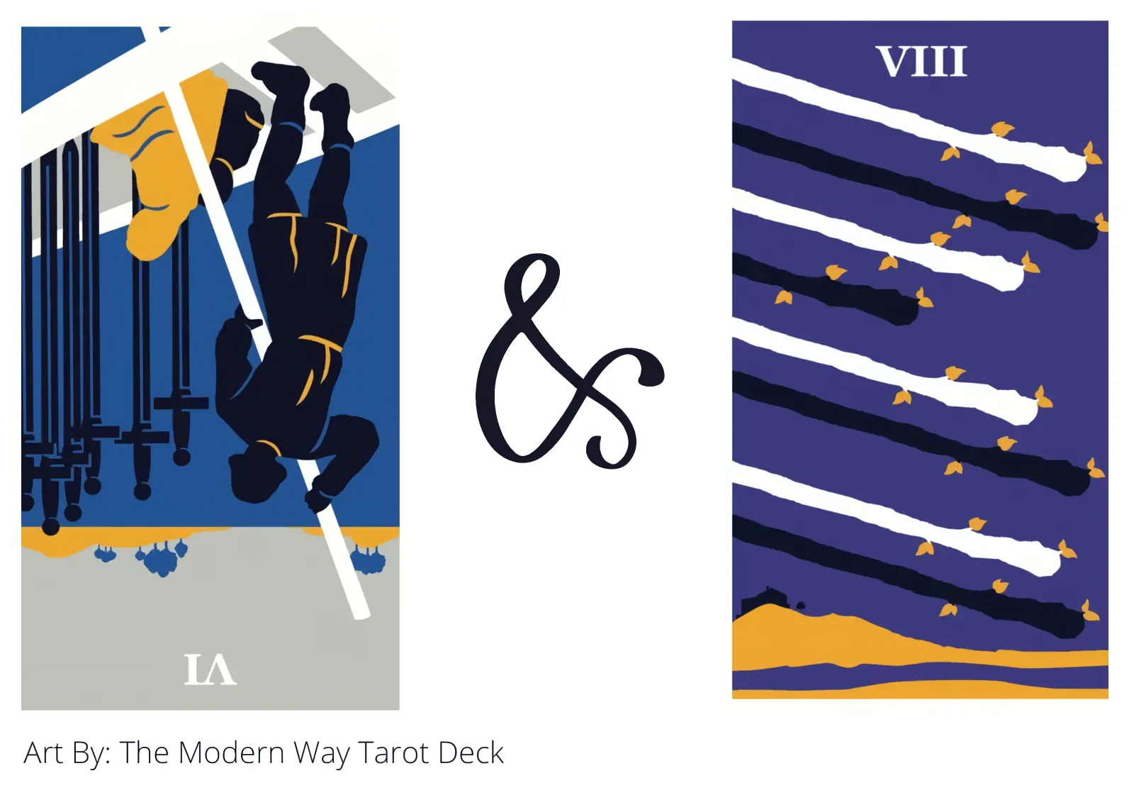 six of swords reversed and eight of wands tarot cards together