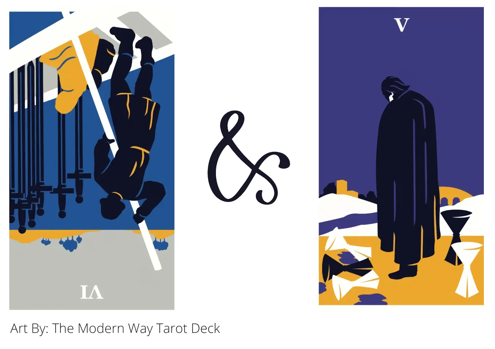 six of swords reversed and five of cups tarot cards together
