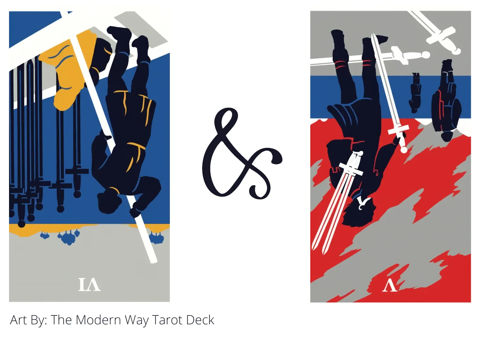 six of swords reversed and five of swords reversed tarot cards together