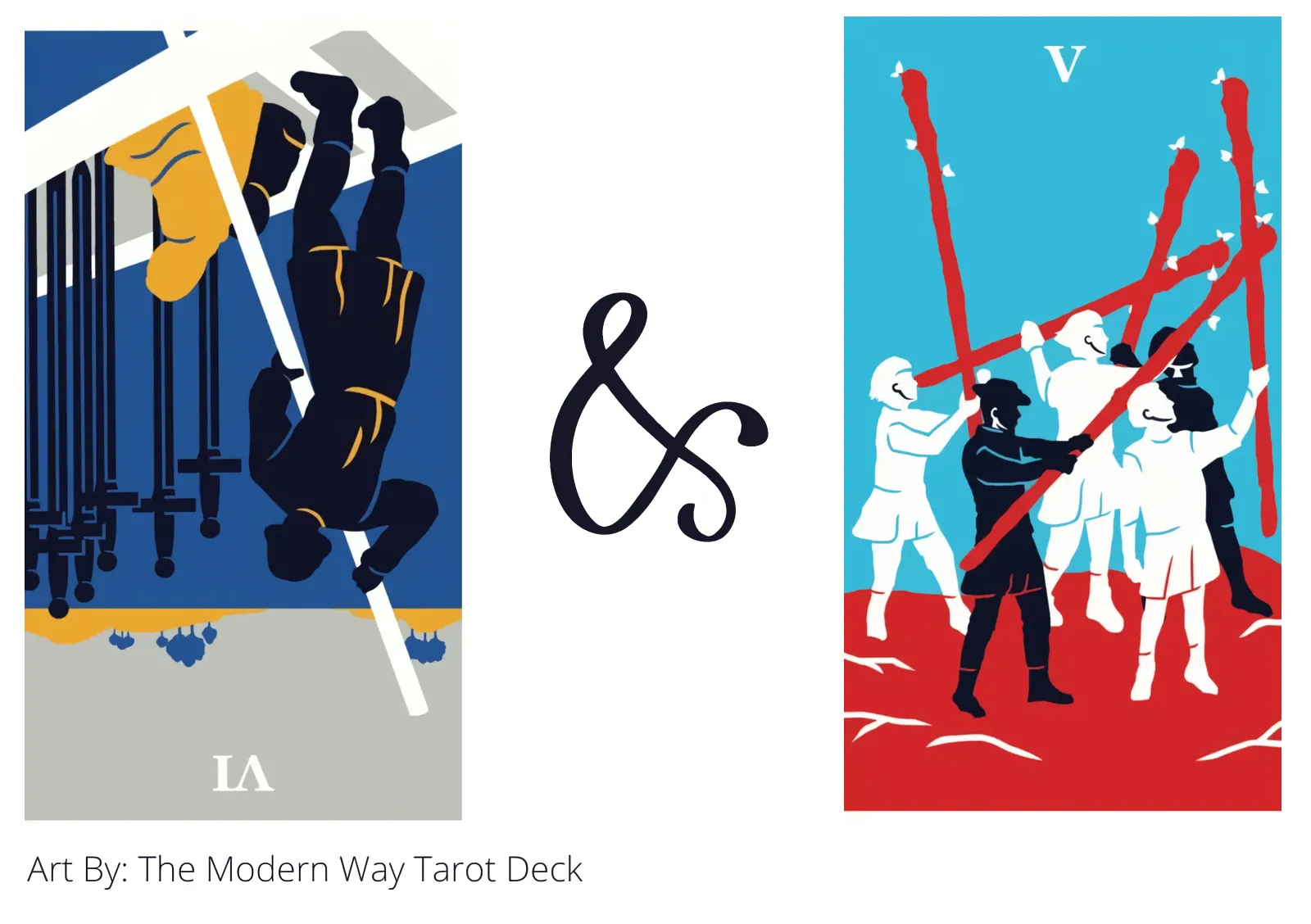 six of swords reversed and five of wands tarot cards together
