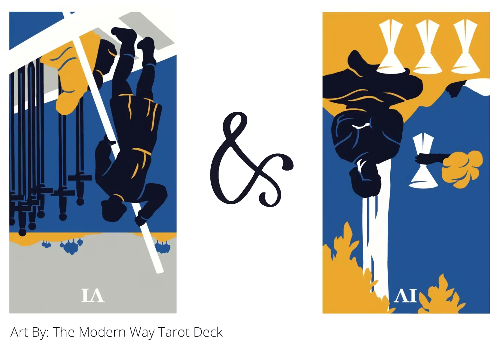 six of swords reversed and four of cups reversed tarot cards together