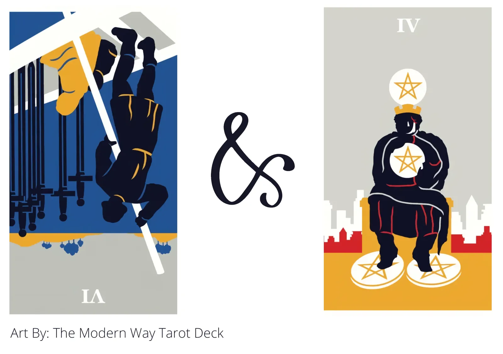 six of swords reversed and four of pentacles tarot cards together