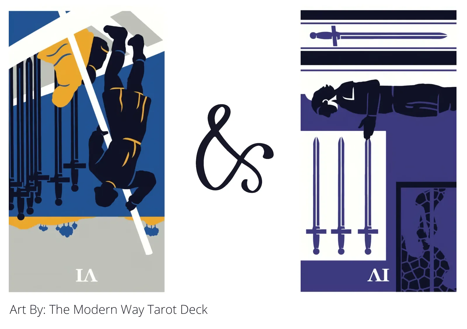 six of swords reversed and four of swords reversed tarot cards together