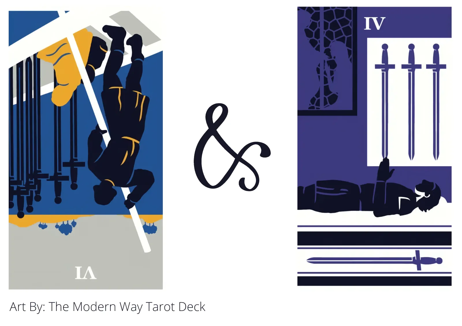 six of swords reversed and four of swords tarot cards together