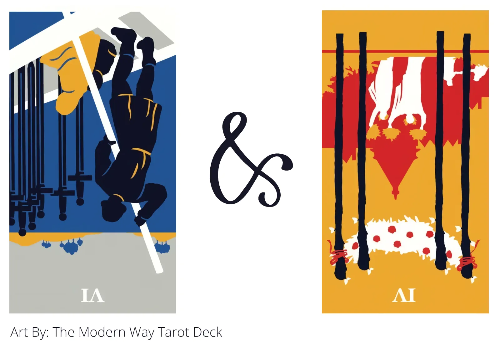 six of swords reversed and four of wands reversed tarot cards together
