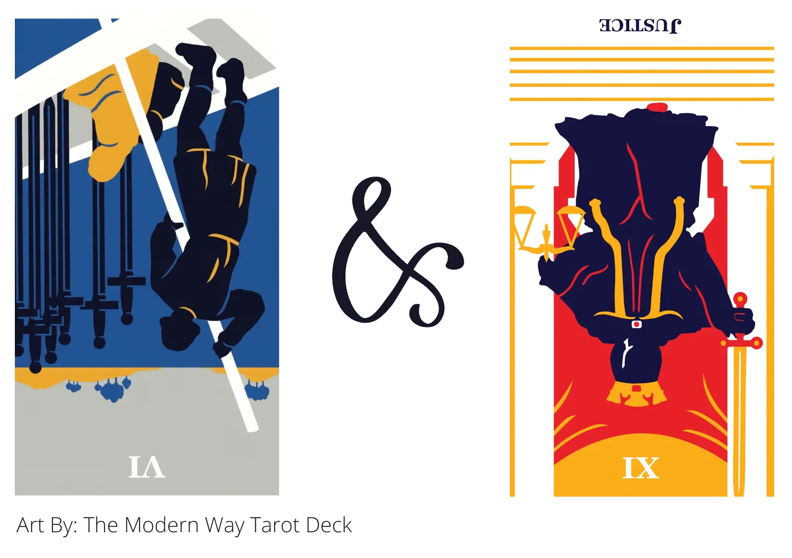 six of swords reversed and justice reversed tarot cards together