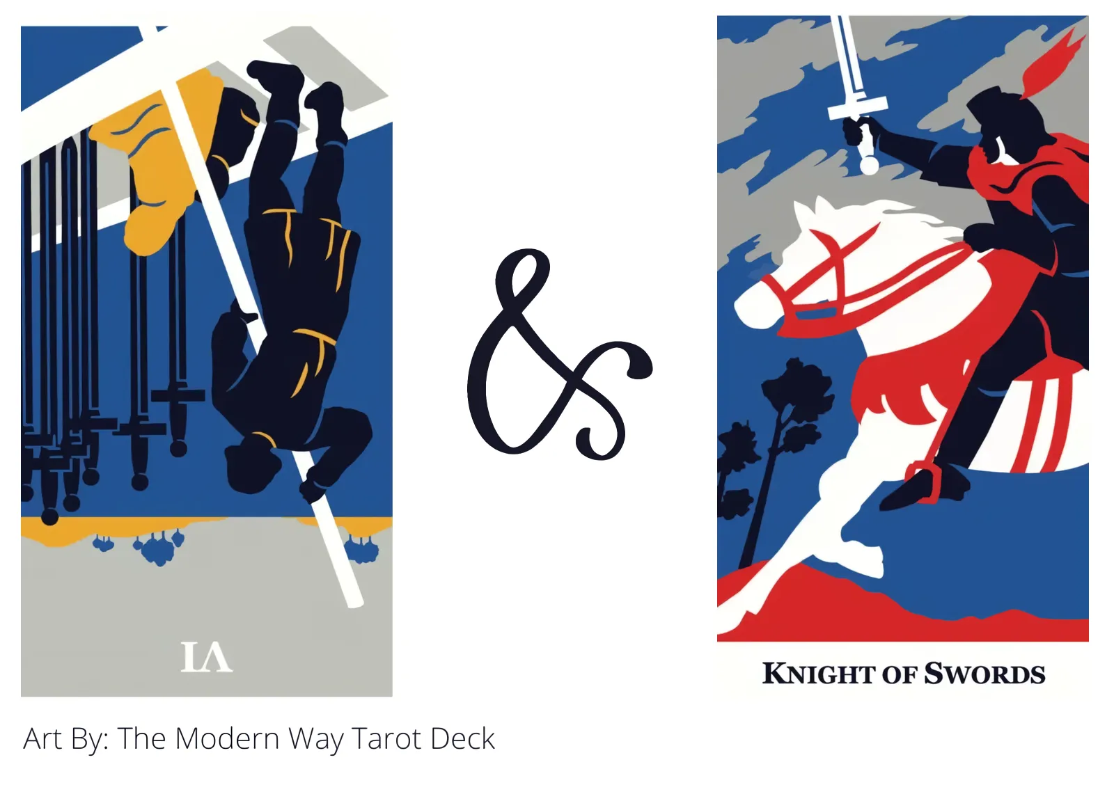 six of swords reversed and knight of swords tarot cards together