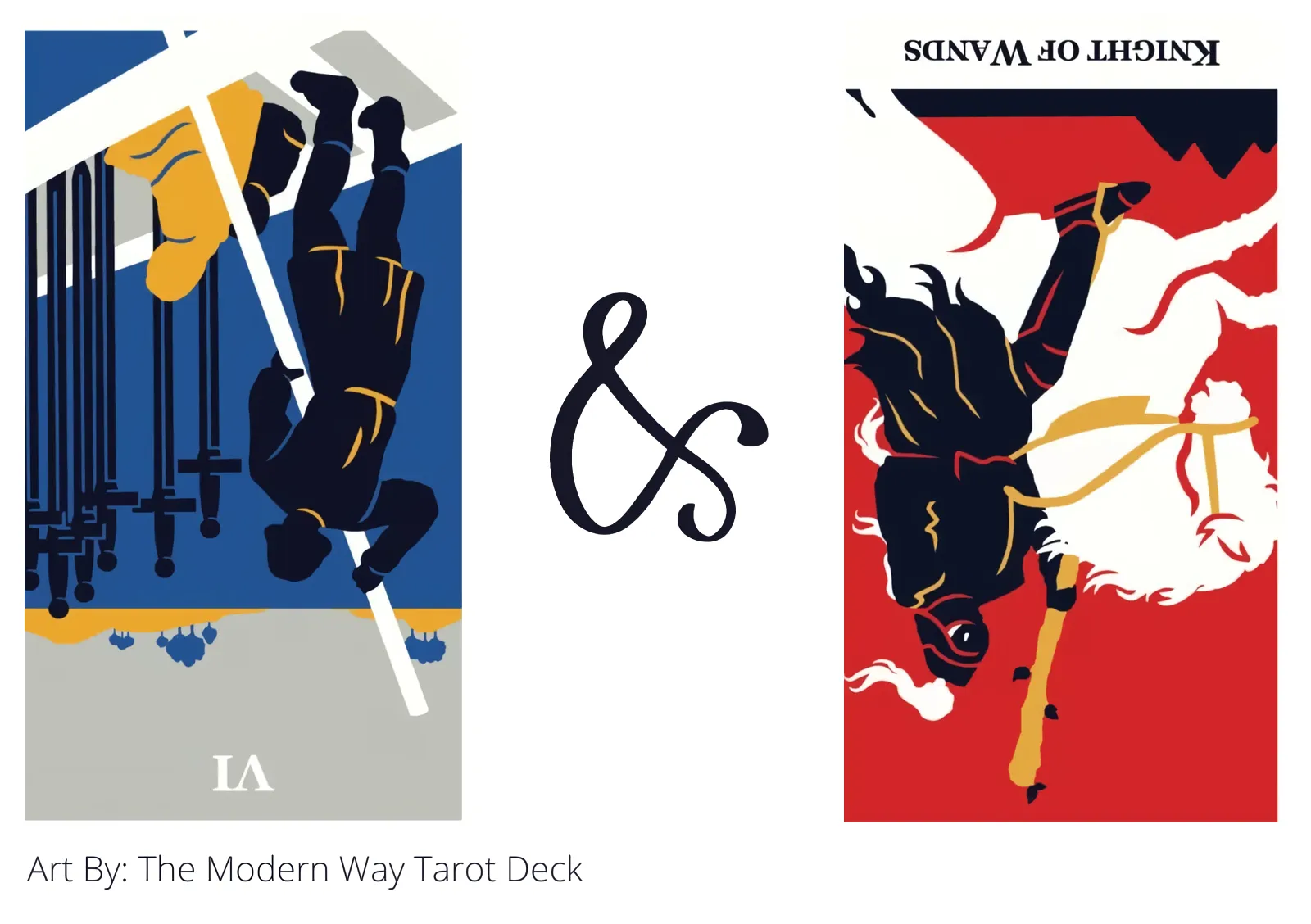 six of swords reversed and knight of wands reversed tarot cards together