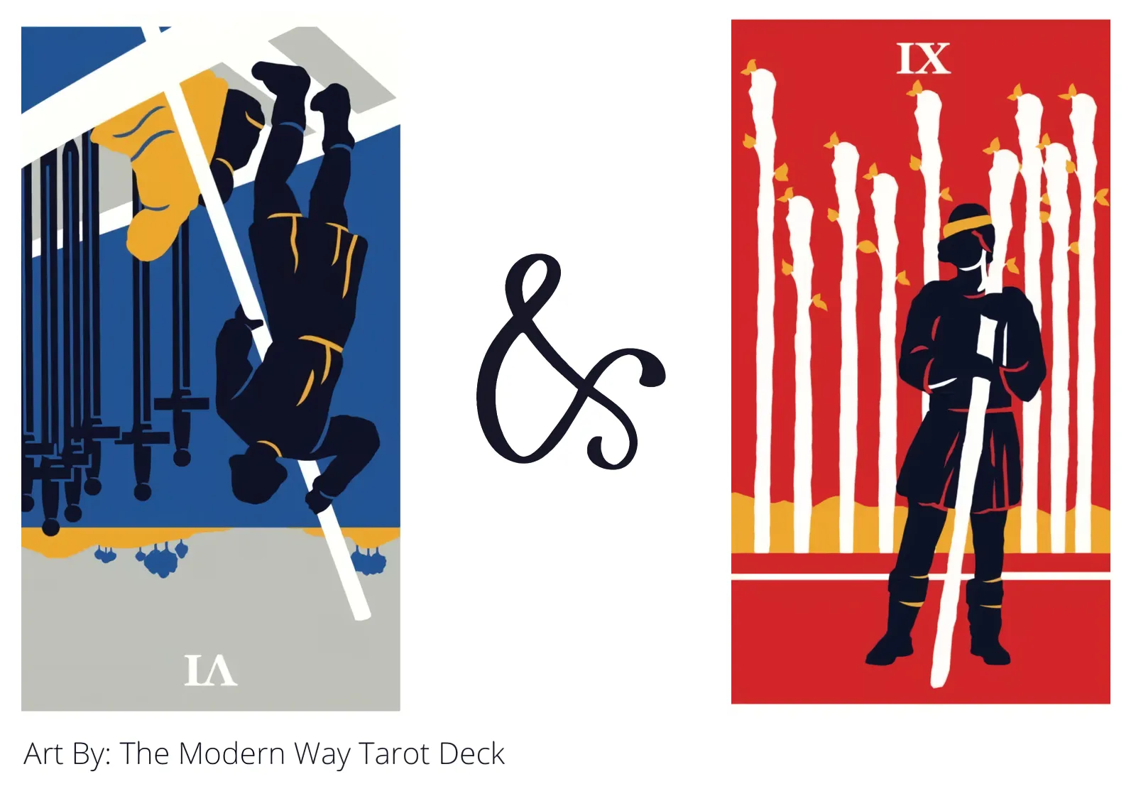 six of swords reversed and nine of wands tarot cards together