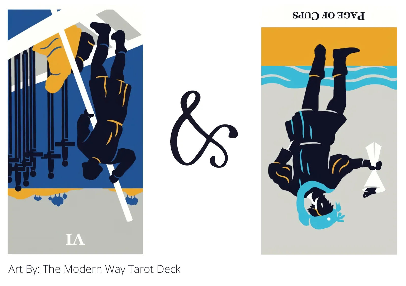 six of swords reversed and page of cups reversed tarot cards together