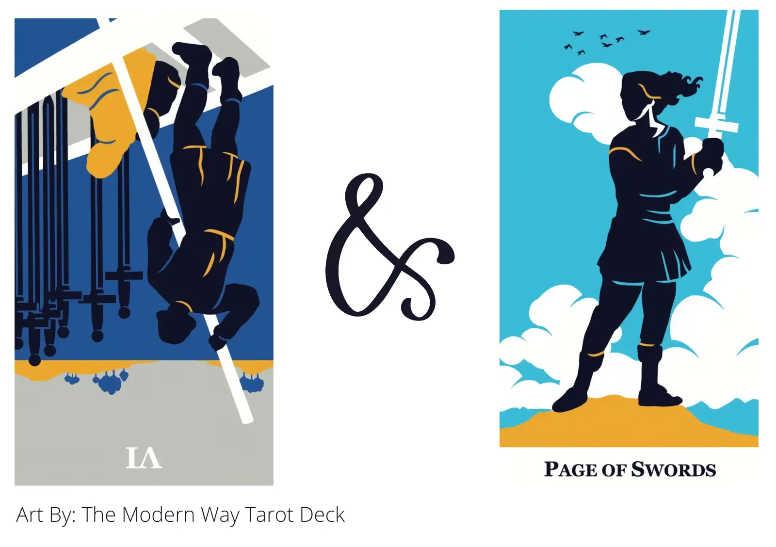 six of swords reversed and page of swords tarot cards together
