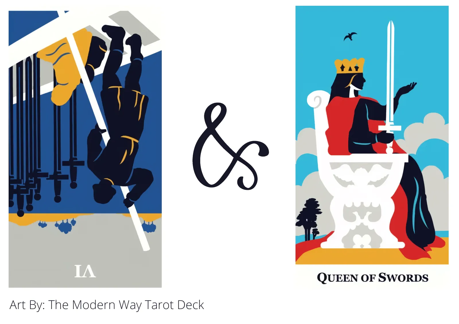 six of swords reversed and queen of swords tarot cards together
