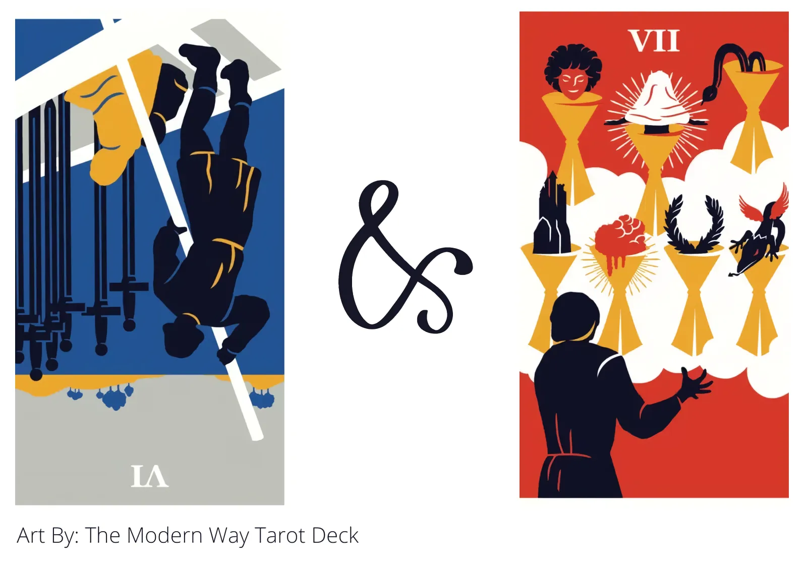 six of swords reversed and seven of cups tarot cards together