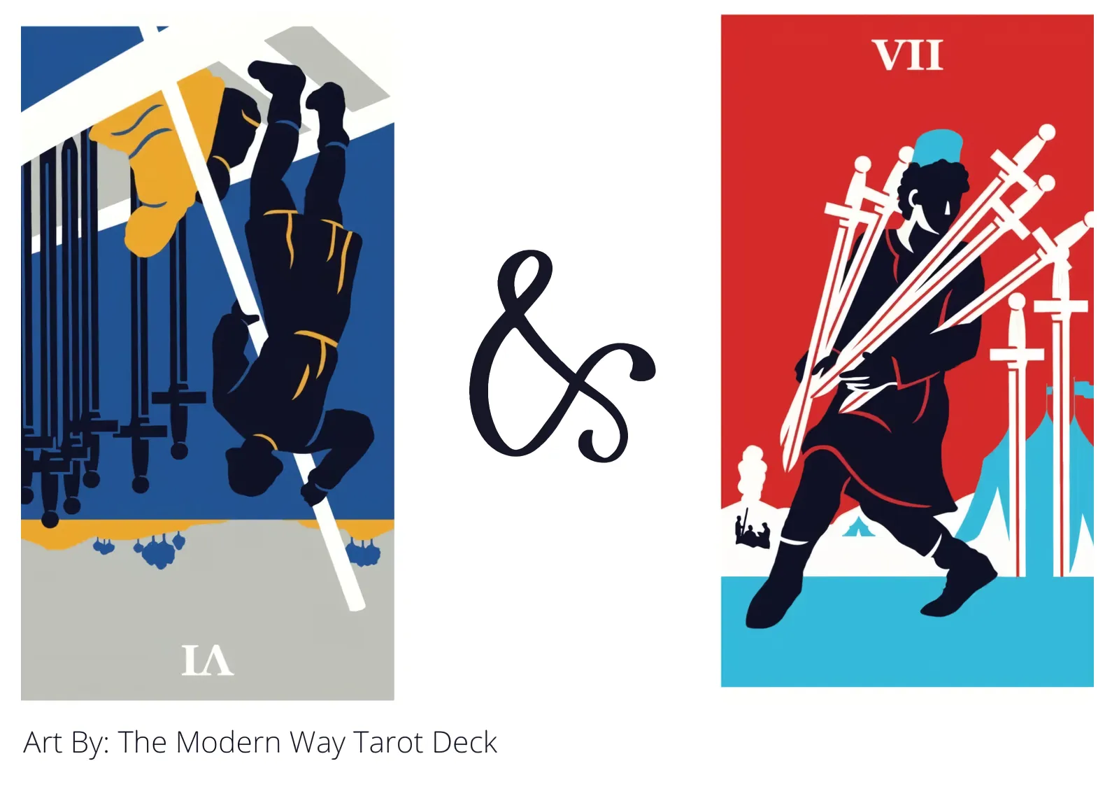 six of swords reversed and seven of swords tarot cards together