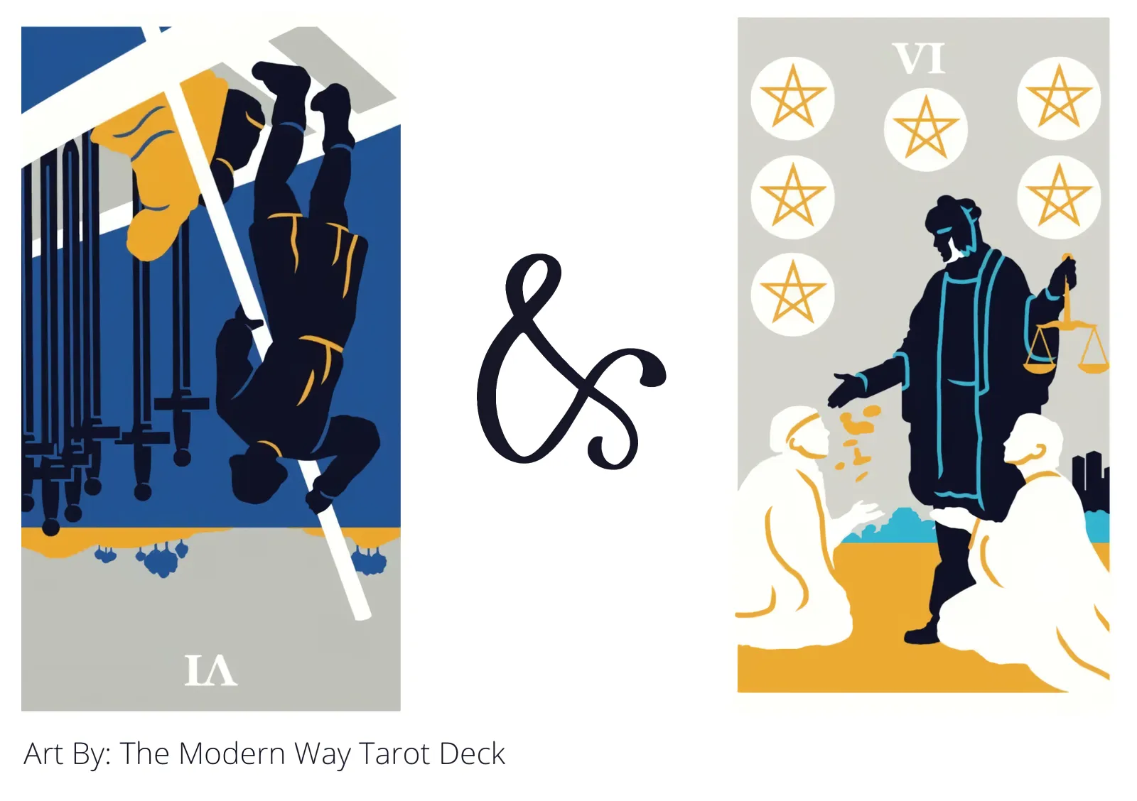six of swords reversed and six of pentacles tarot cards together