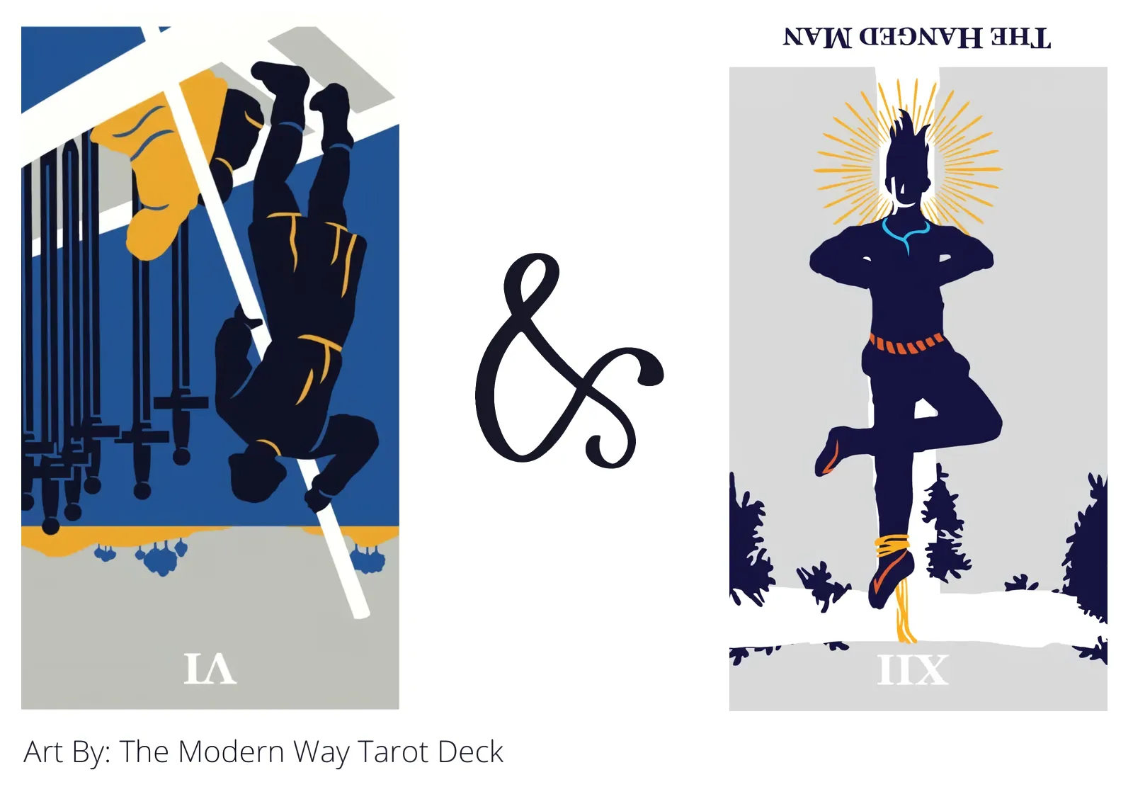 six of swords reversed and the hanged man reversed tarot cards together