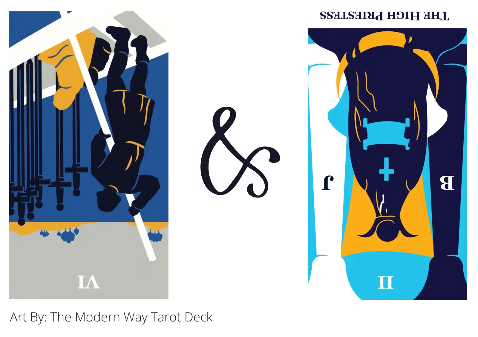 six of swords reversed and the high priestess reversed tarot cards together