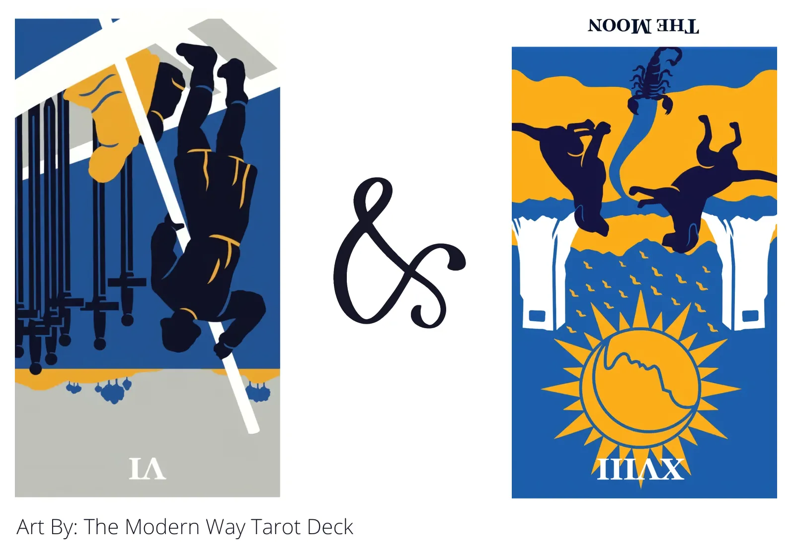 six of swords reversed and the moon reversed tarot cards together