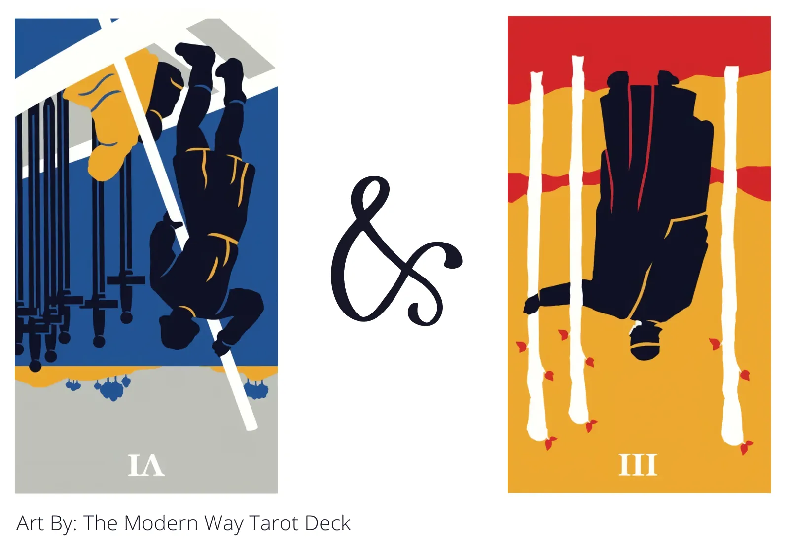 six of swords reversed and three of wands reversed tarot cards together