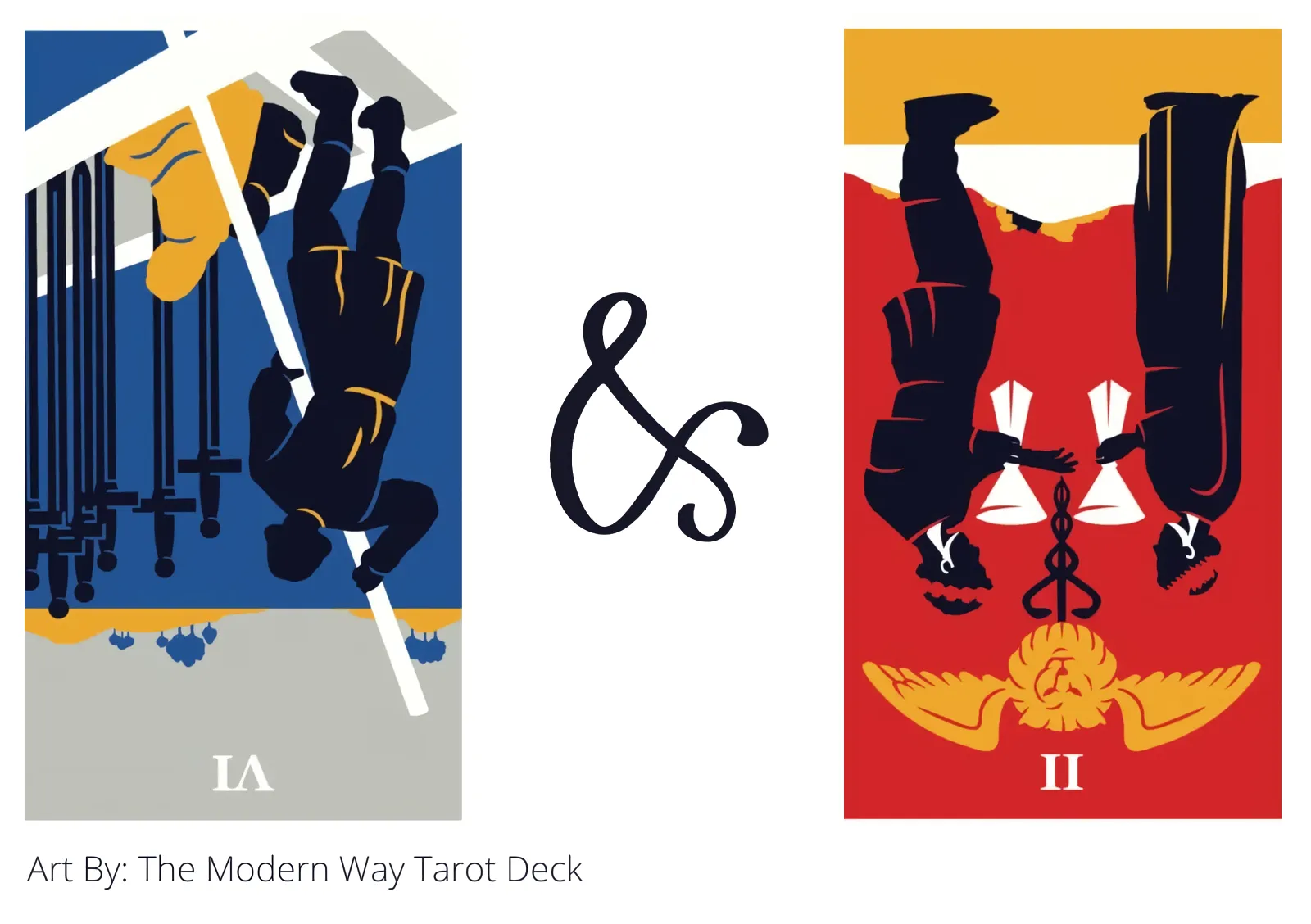six of swords reversed and two of cups reversed tarot cards together