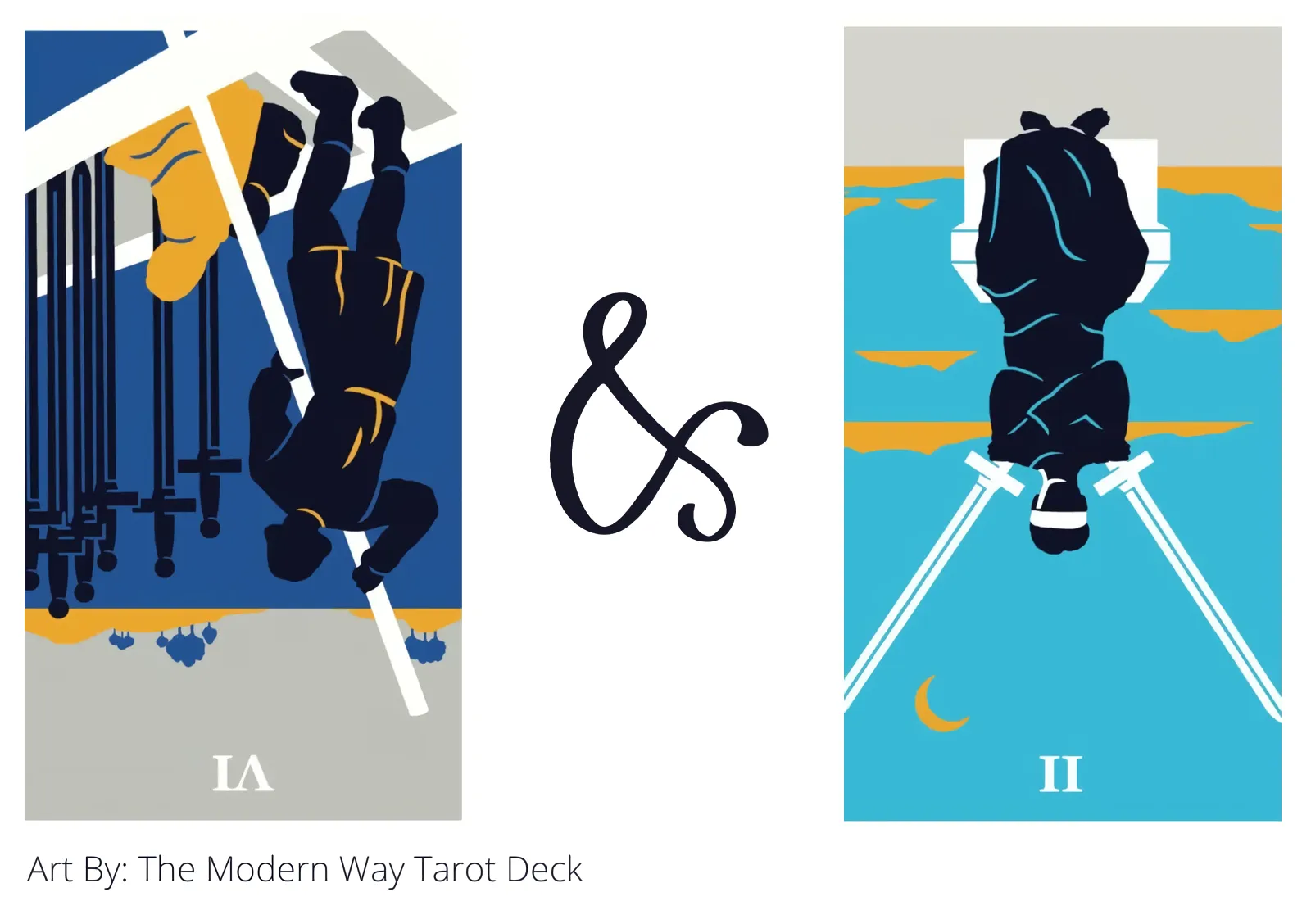 six of swords reversed and two of swords reversed tarot cards together