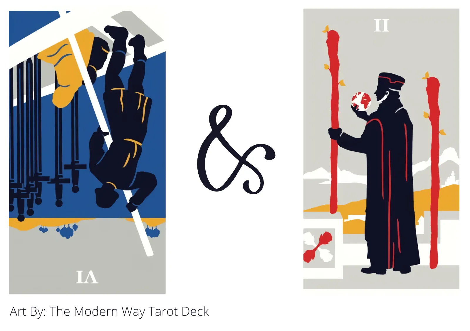six of swords reversed and two of wands tarot cards together