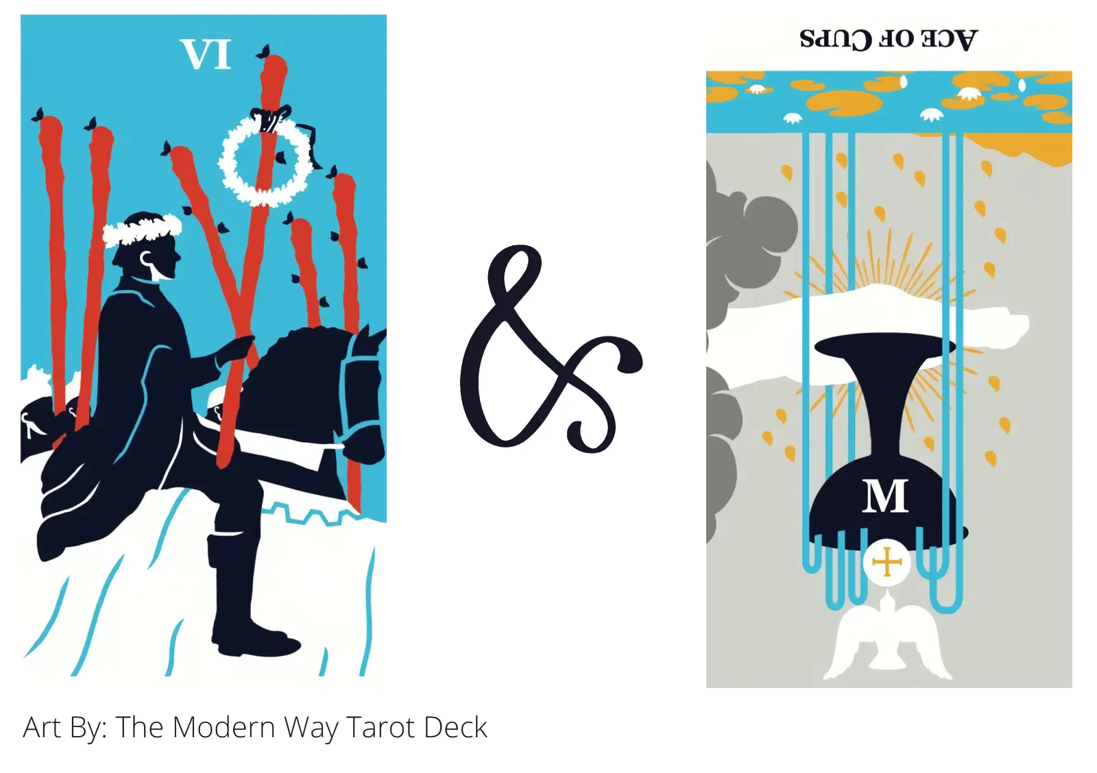 six of wands and ace of cups reversed tarot cards together