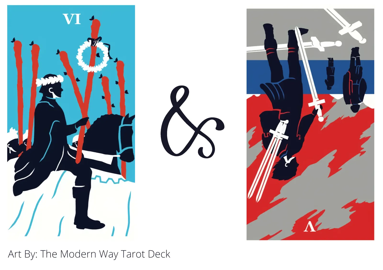 six of wands and five of swords reversed tarot cards together