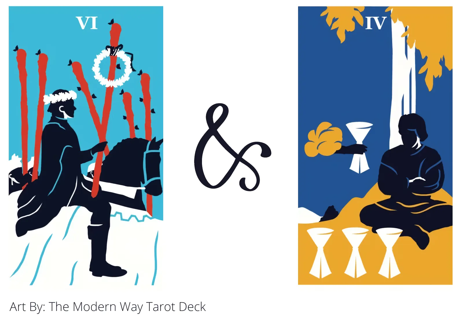 six of wands and four of cups tarot cards together