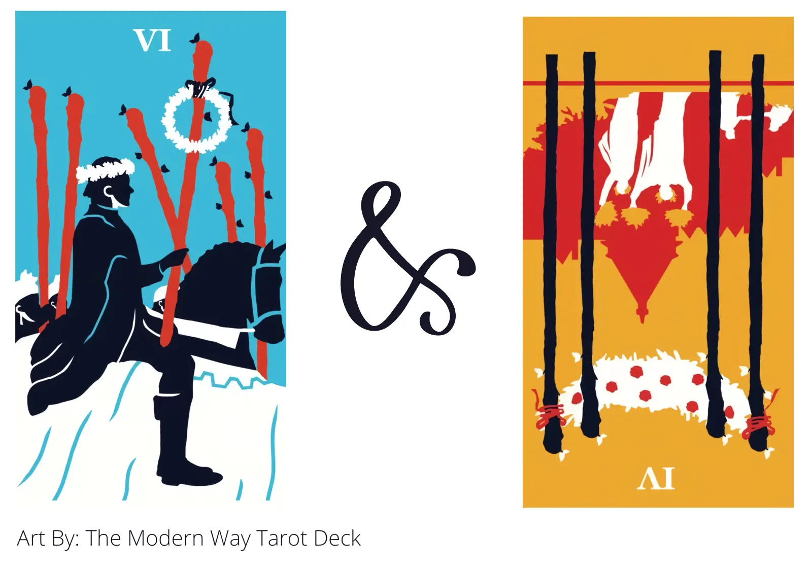 six of wands and four of wands reversed tarot cards together