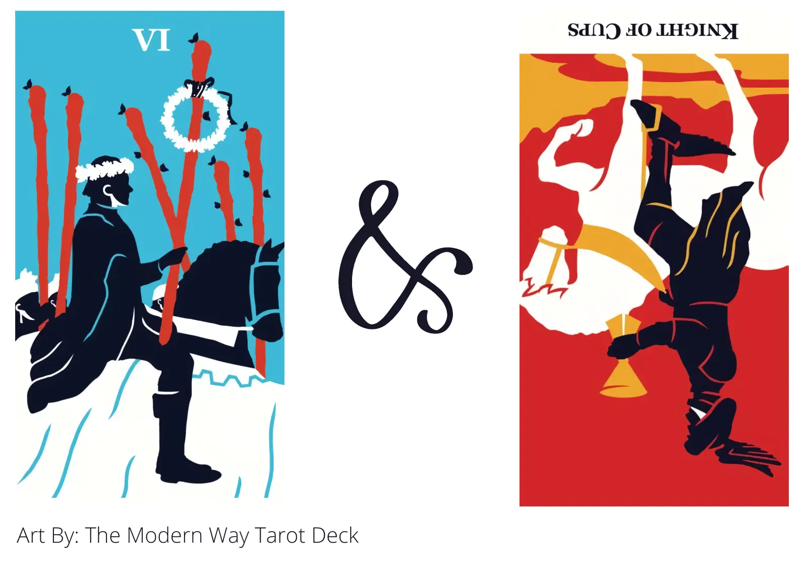six of wands and knight of cups reversed tarot cards together