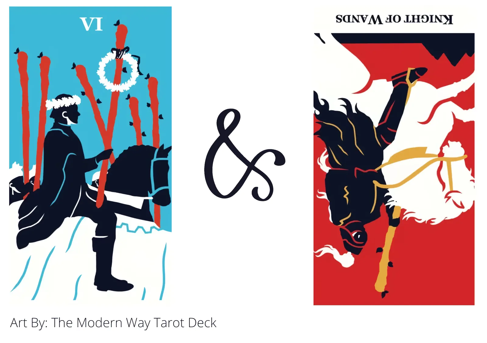 six of wands and knight of wands reversed tarot cards together