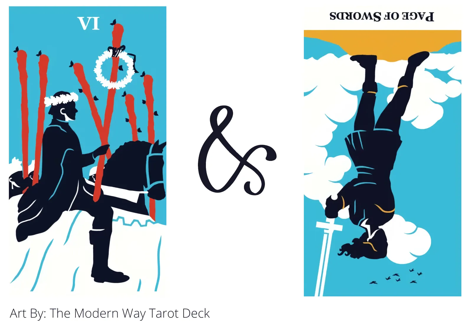 six of wands and page of swords reversed tarot cards together