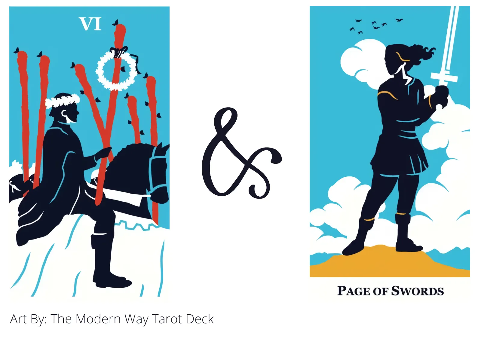 six of wands and page of swords tarot cards together
