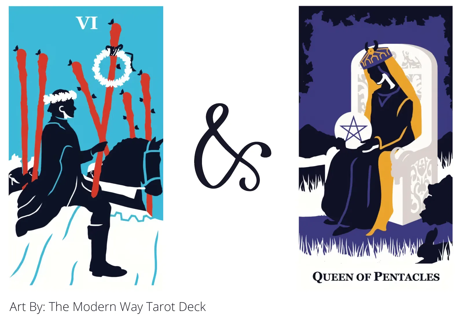 six of wands and queen of pentacles tarot cards together