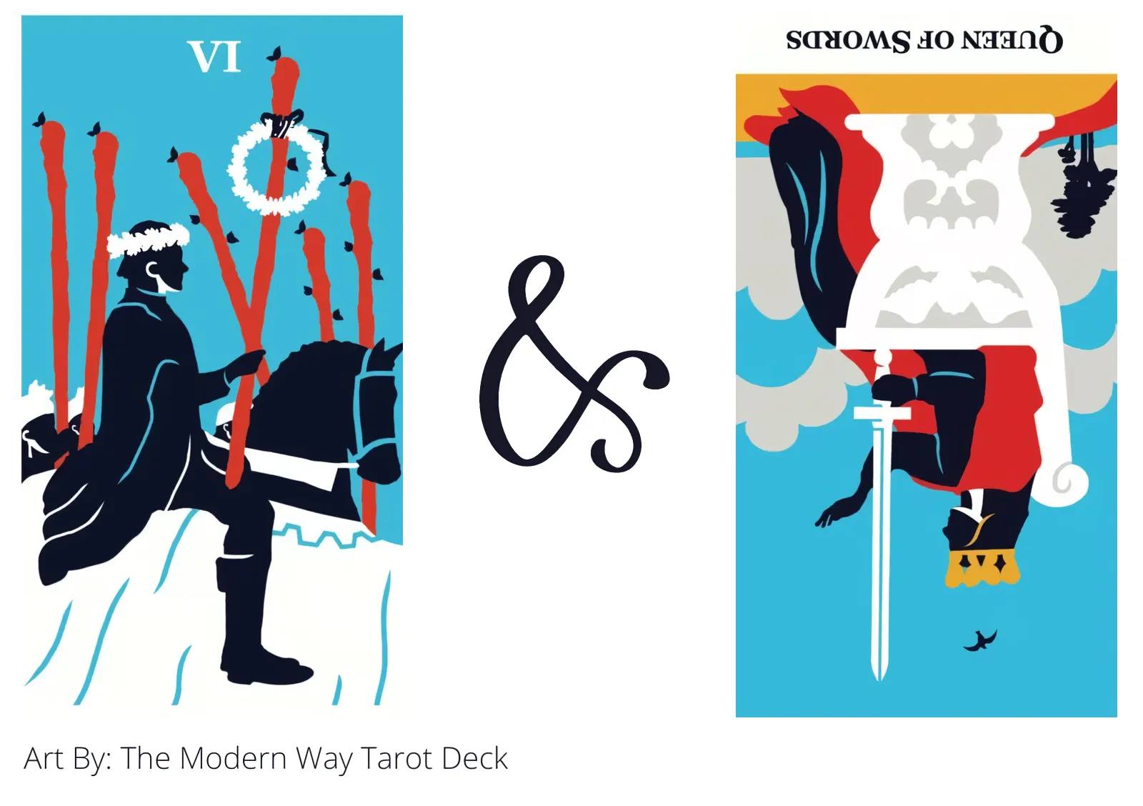 six of wands and queen of swords reversed tarot cards together