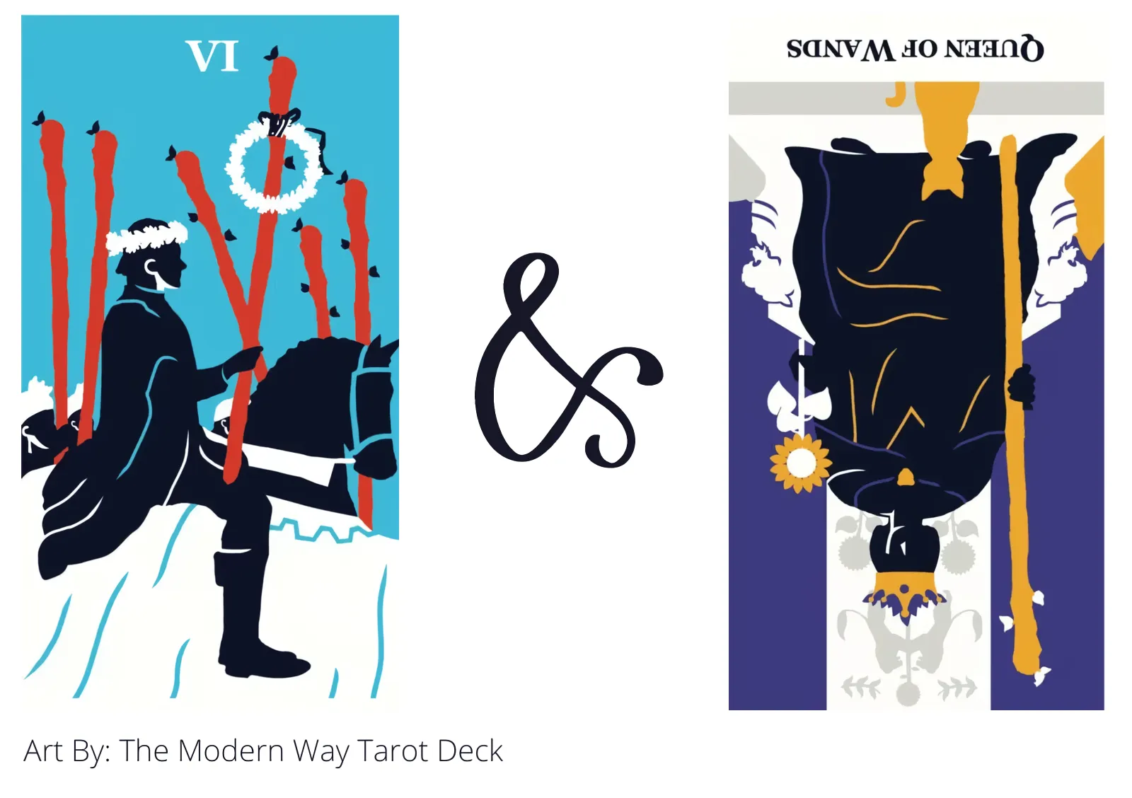 six of wands and queen of wands reversed tarot cards together