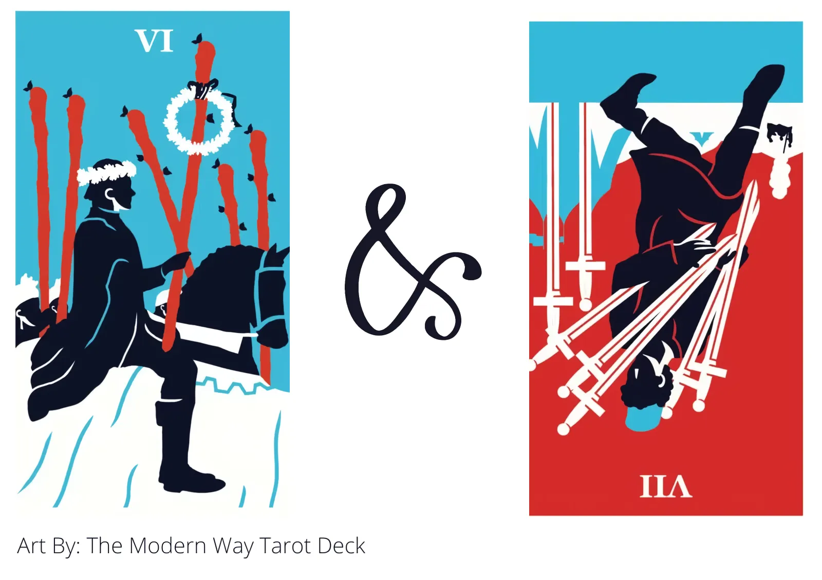 six of wands and seven of swords reversed tarot cards together