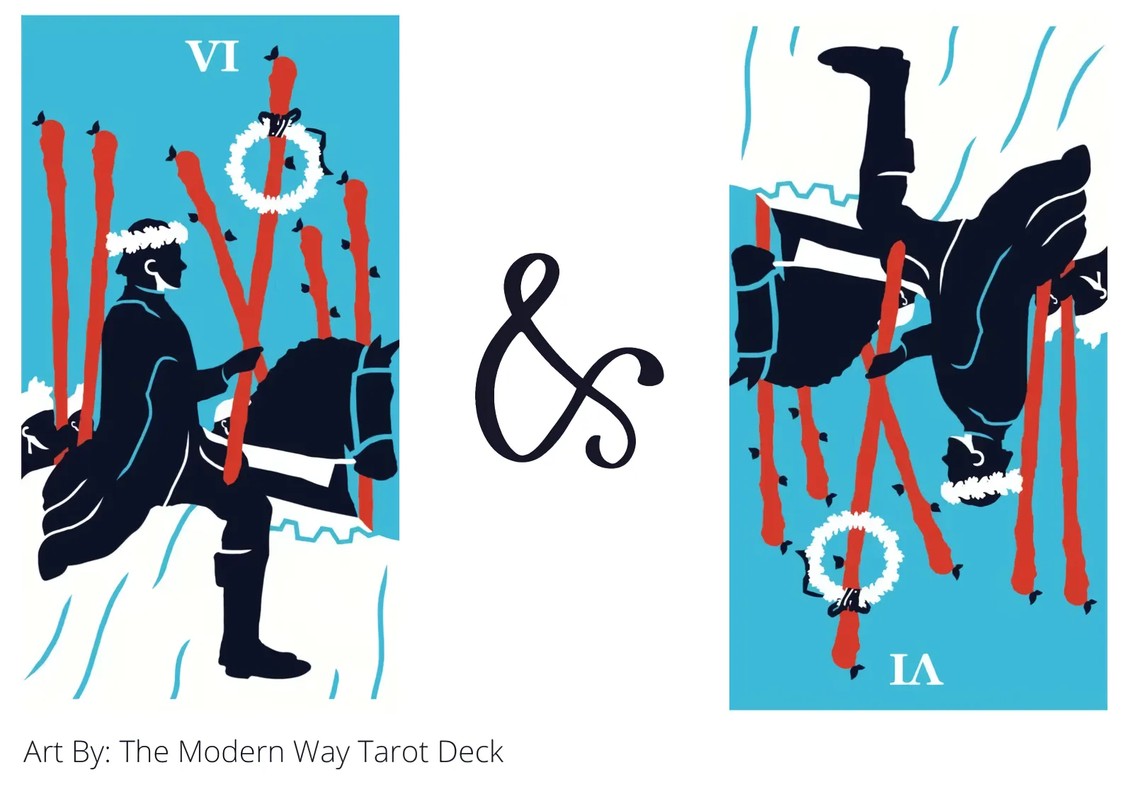 six of wands and six of wands reversed tarot cards together