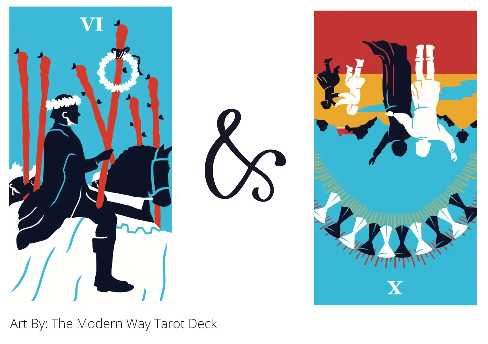 six of wands and ten of cups reversed tarot cards together